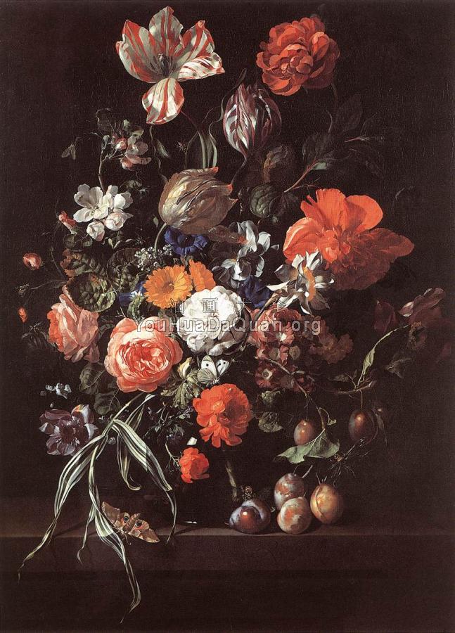 Still-Life with Bouquet of Flowers and Plums - 拉切尔·罗依士